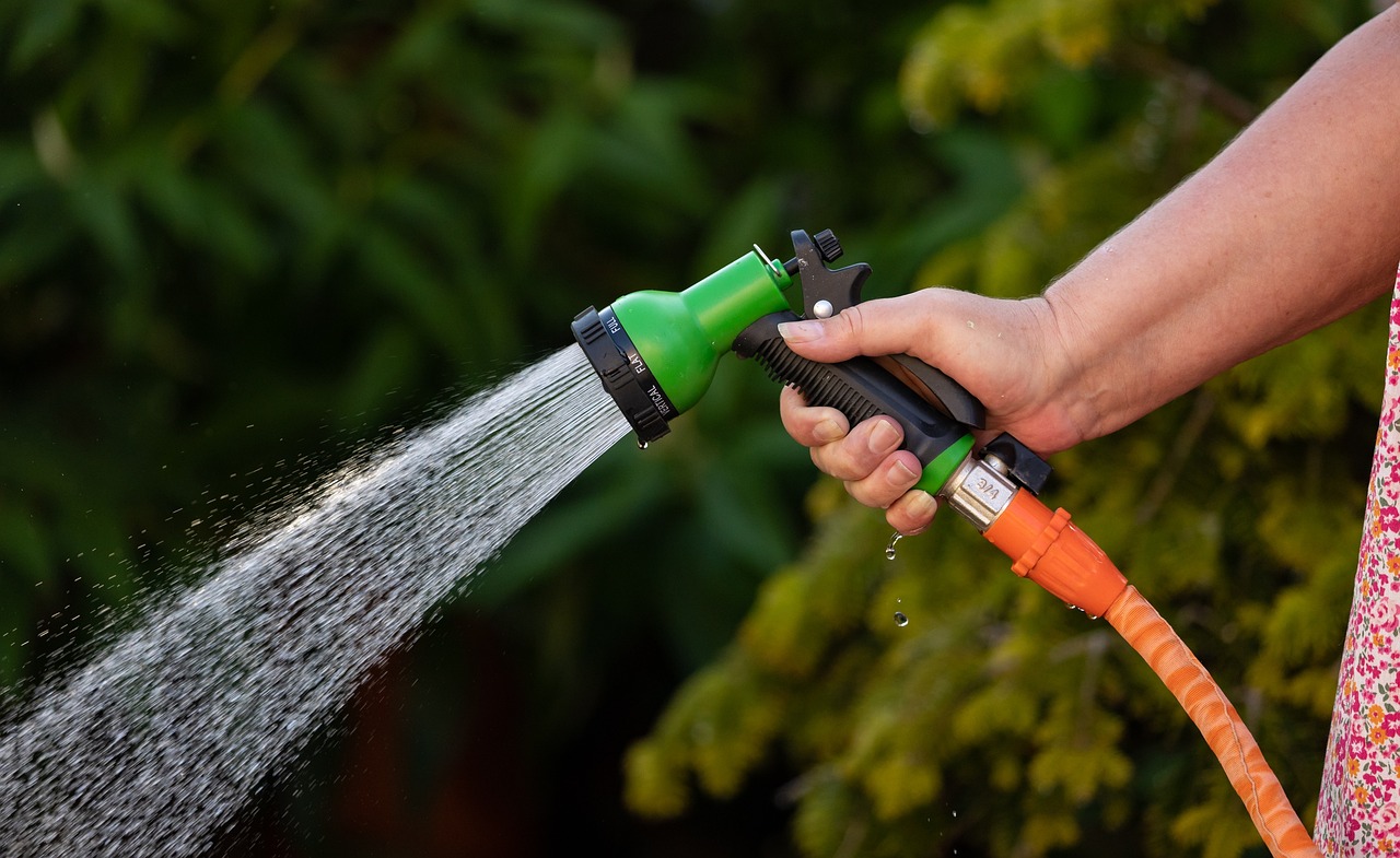 Garden hose spraying water
